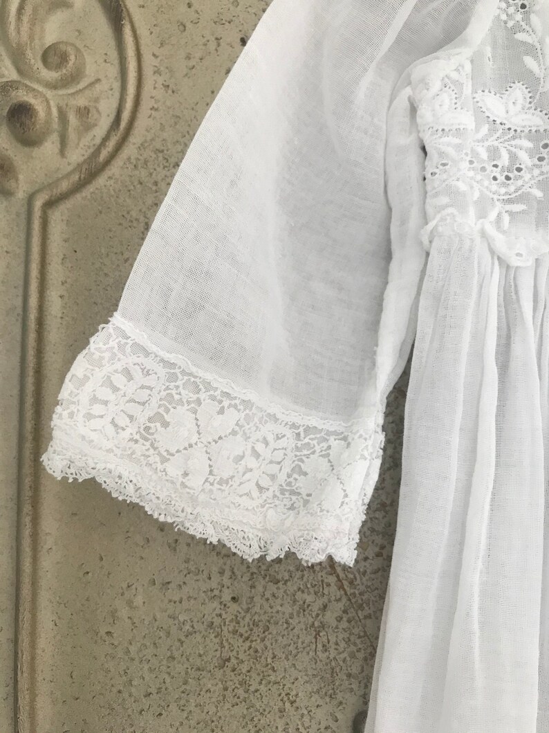 Edwardian christening baby gown with embroidery and lace