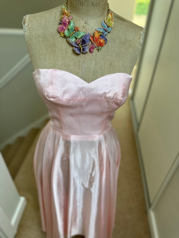 1940s Pink Taffeta Pleated Dress