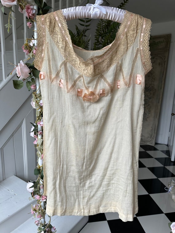 Large size 1900s Edwardian silk cream chemise cam… - image 6