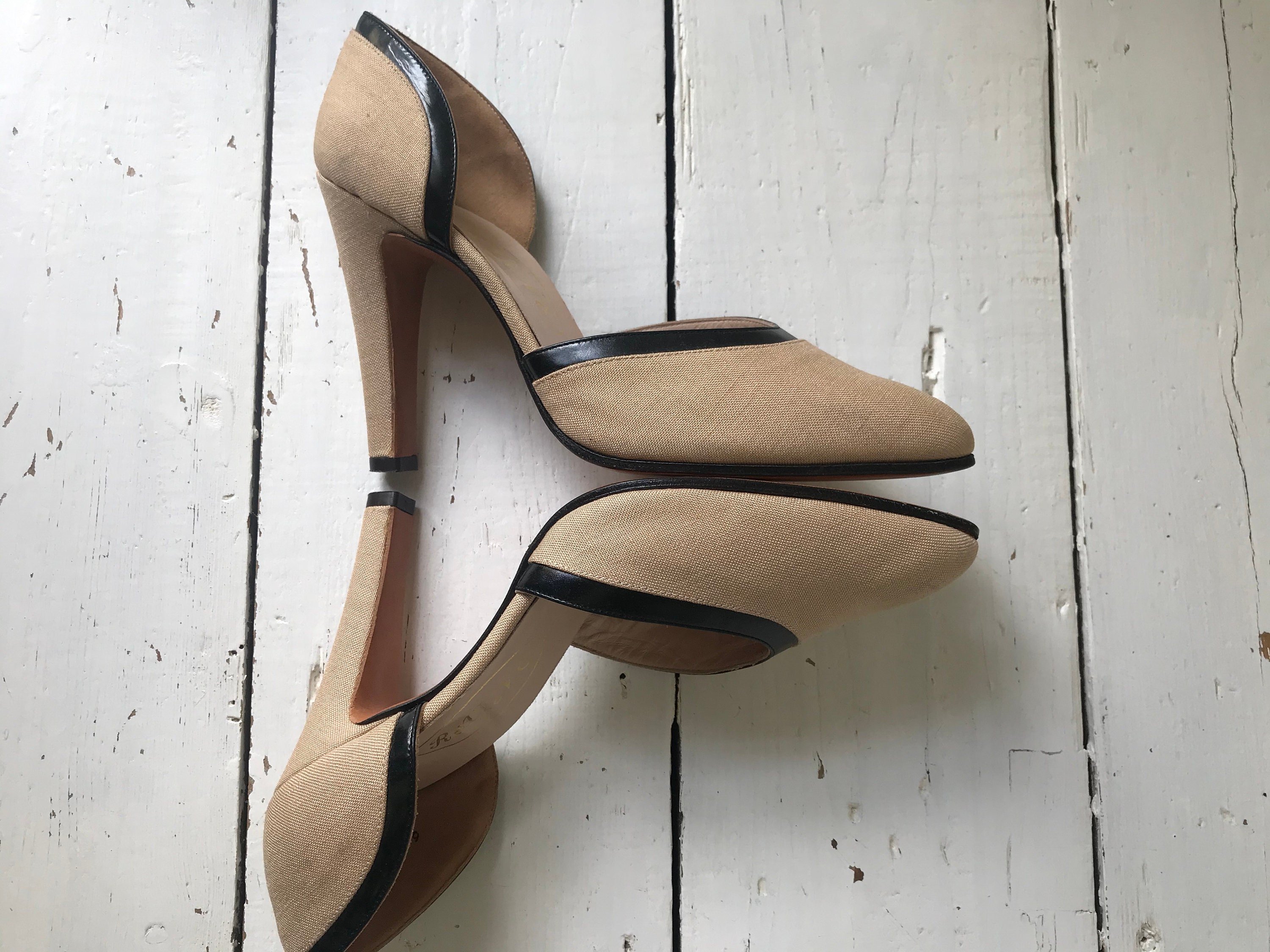 Couture Rayne Shoes Cream Linen and Black Leather UK 3.5 Us6b | Etsy UK