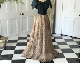 Vintage 1940s organdie and silk taffeta with sequin details ball gown