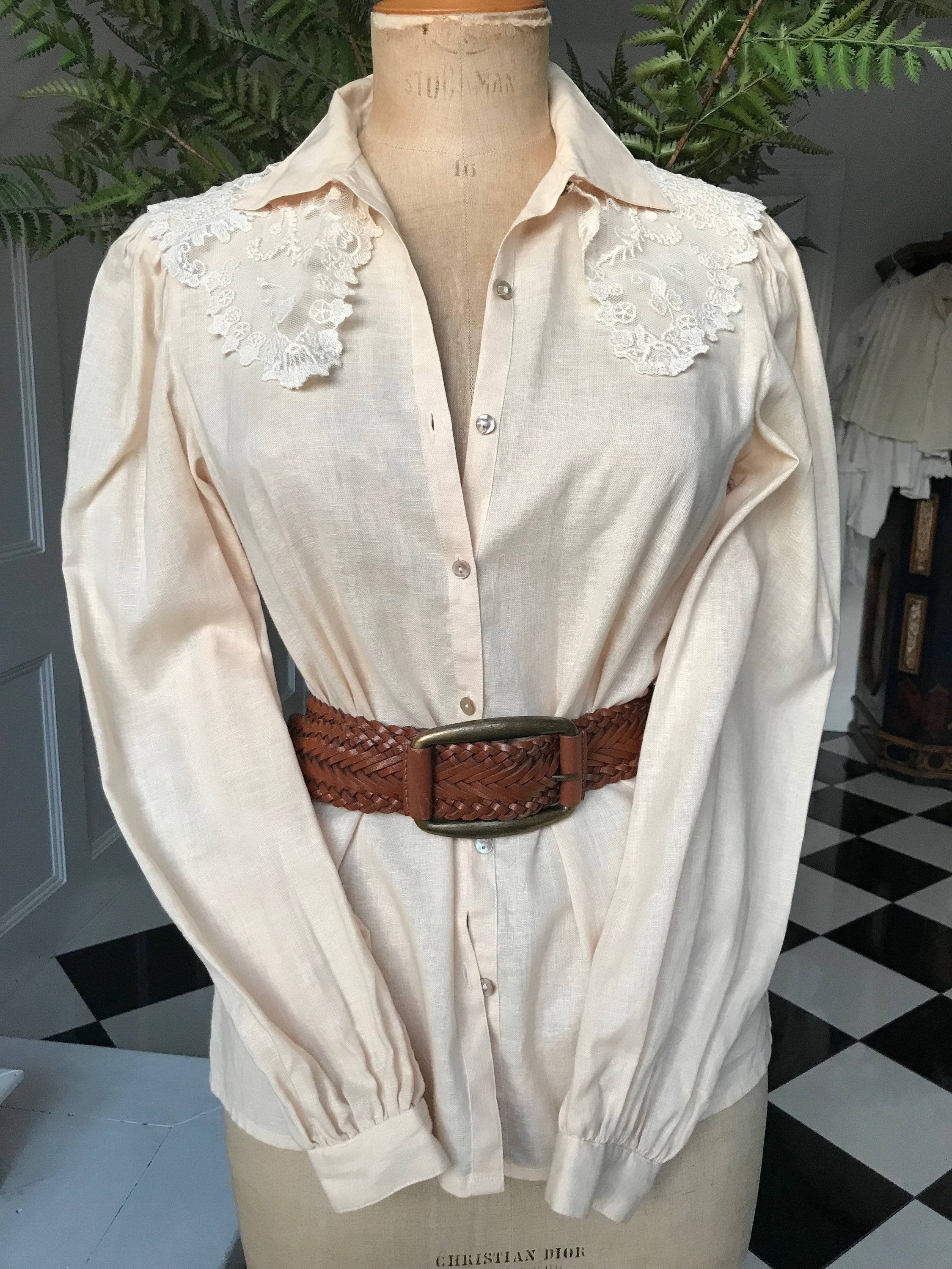 Vintage Linen Blouse With Lace Detailing Victorian Inspired Etsy UK