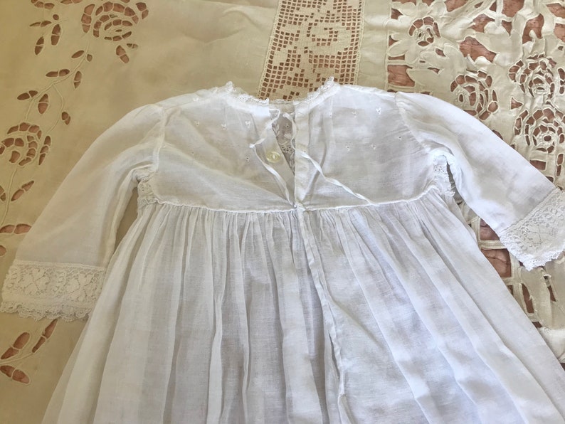 Edwardian christening baby gown with embroidery and lace