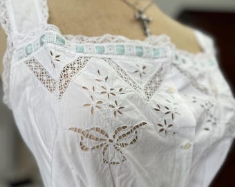 Elegant Victorian Edwardian Lace and Cotton Corset Cover monogram FM