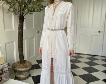 1970s Silky white long gown with lace details