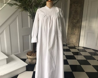 Antique Edwardian Long Sleeve Night Dress Broderie Anglaise