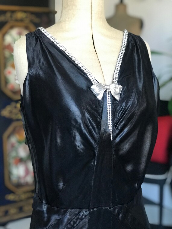 1930s black liquid satin bias cut evening dress wi