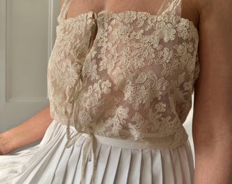 1930s beige lace camisole chemise corset cover