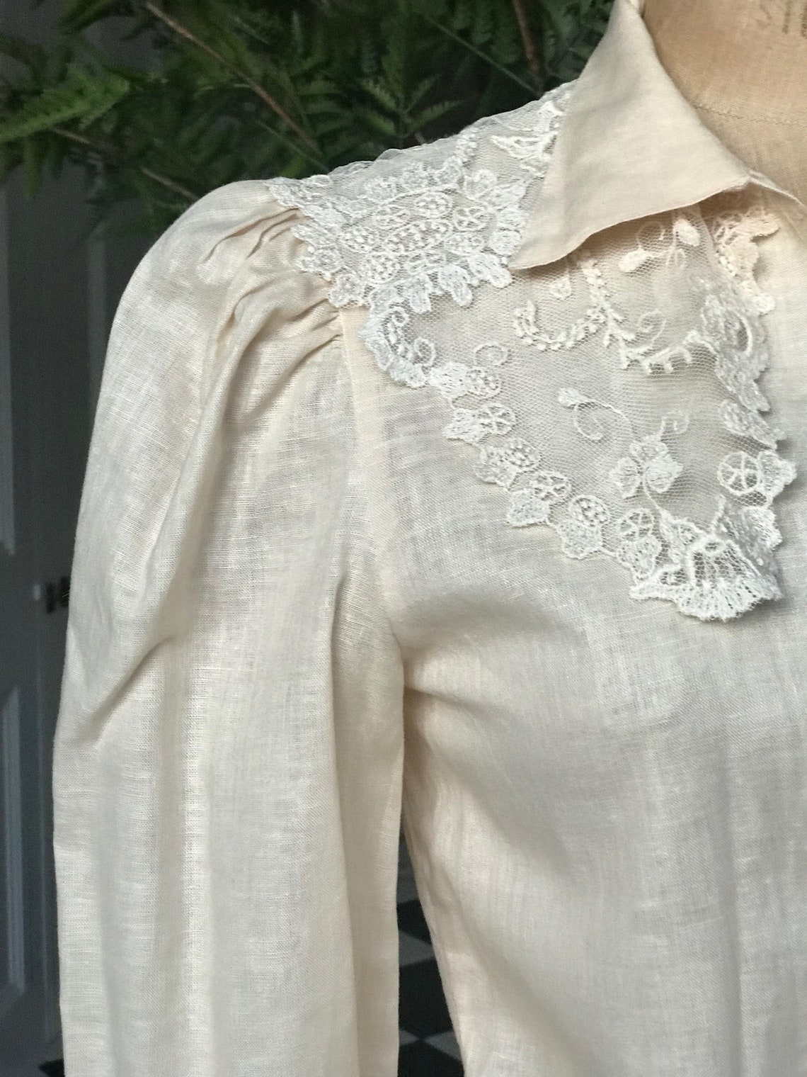 Vintage Linen Blouse With Lace Detailing Victorian Inspired Etsy UK