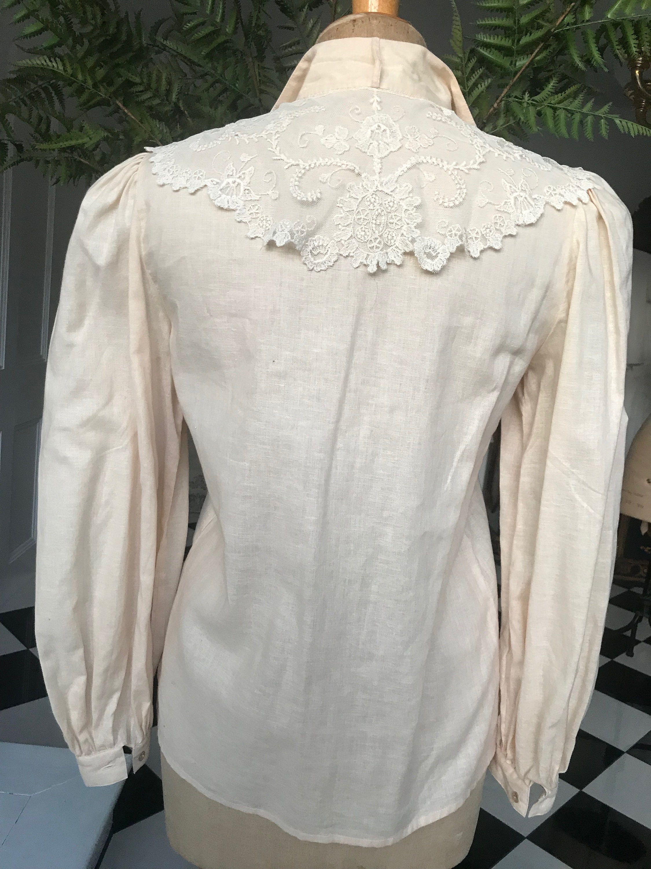 Vintage Linen Blouse With Lace Detailing Victorian Inspired Etsy UK