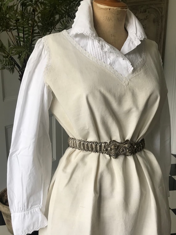 Smock linen dress with crotchet lace detailing nec