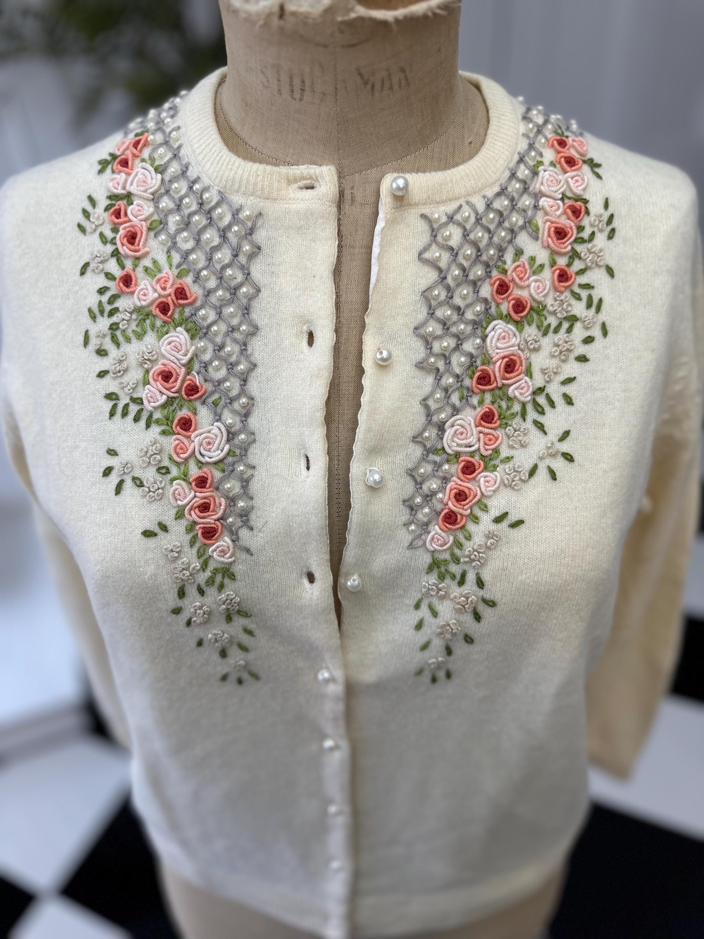 1950s Cream Wool Embroidery and Pearl Details - Etsy