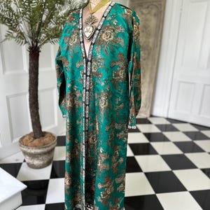 Antique Brocade Emerald Green Robe from the 1900s