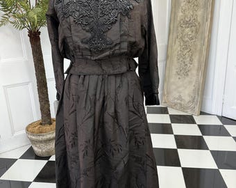 1890s  Victorian black silk embellished bodice and skirt