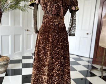 Edwardian silk crush  velvet bodice and skirt with pastel colours