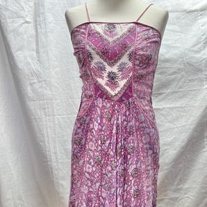 1970s Ultra Soft Paper Thin Pastel Pink Indian Gauze Cotton Dress,Boho/Fairycore/Romantic/Hippy/Folk/Gypsy/Festival/Holiday/Beach Sundress