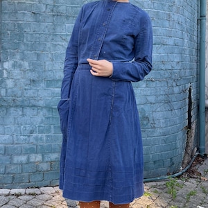 1930s 1940s French Indigo Blue Work Dress, Artistic Rustic Distressed Aged Workwear