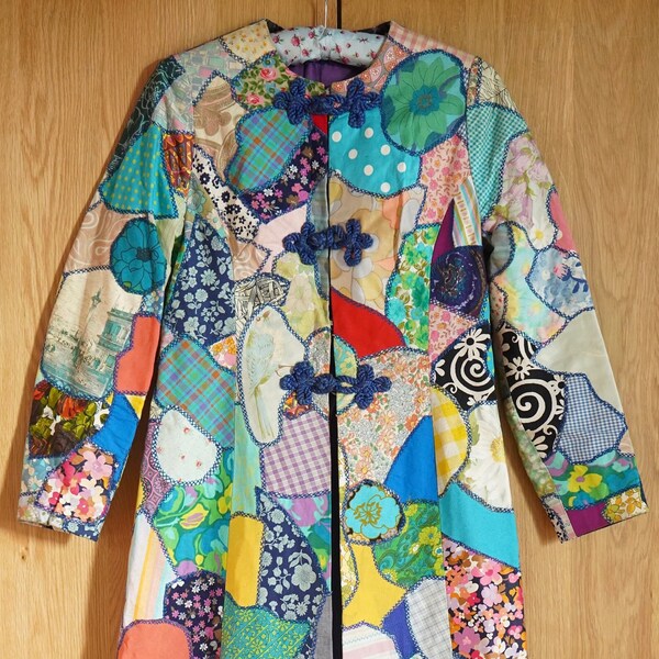 1960s Vintage Handmade Patchwork Crazy Quilt Jacket/ House Coat, Boho/Hippie/Gypsy/Jazzy/30s/40s/Folk/Kimono/Maxi Dress/Dressing Gown/Robe