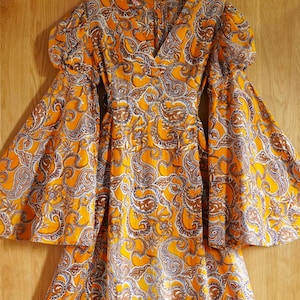 1960s Indian Block Print Cotton Maxi Dress - India Imports Adini - Boho Goddess Style