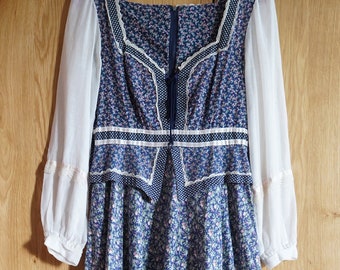 1970s Gunne Sax Floral Calico Corset/Bustier Midi Dress, Cowgirl/Western/Victorian/Renaissance/Medieval/Boho/Prairie/Cottagecore Dress