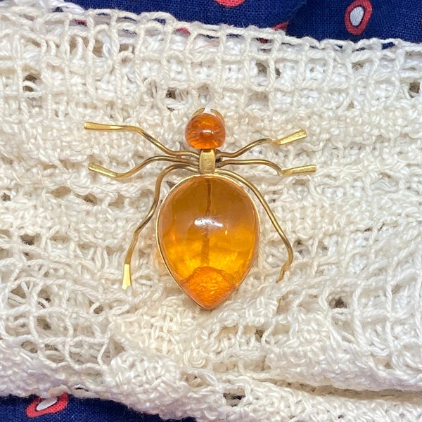 40s/50s Baltic Amber Gold Plated Spider Brooch,Vintage Elegant Insect/Bug Brooch, Art Deco Jewellery