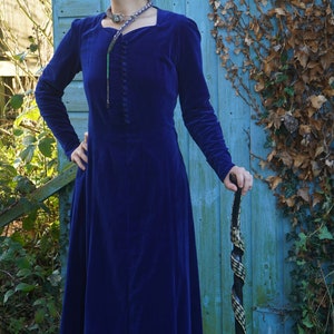 1930s 1940s Bias Cut Blue Velvet Dress, 30s 40s Glamour/Hollywood/Art Deco/Cocktail/Festival/Opera/Evening/Party Maxi Dress