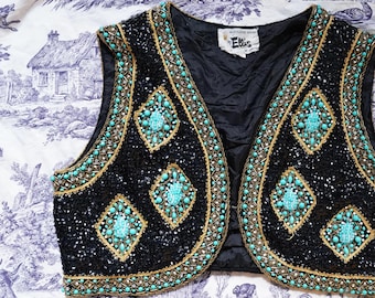 1980s Beaded Embroidered Waistcoat: Studio 54 Boho Hippie Ethnic Jimi HendrixFestival Vest