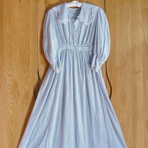 1900s/1910s Checked/Textured Cotton Lawn Day Dress,Antique Boho/Romantic/Edwardian/Downton Abbey/Prairie/Cottoagecore/Fairycore Dress
