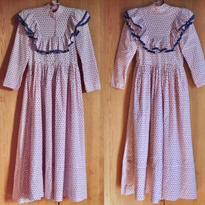 RARE anni &#39;60 e &#39;70 Laura Ashley Wales Block Print Cotton/Calico Pioneer/Cottagecore/Boho/Festival/Prairie/Peasant/Victorian Maxi Dress