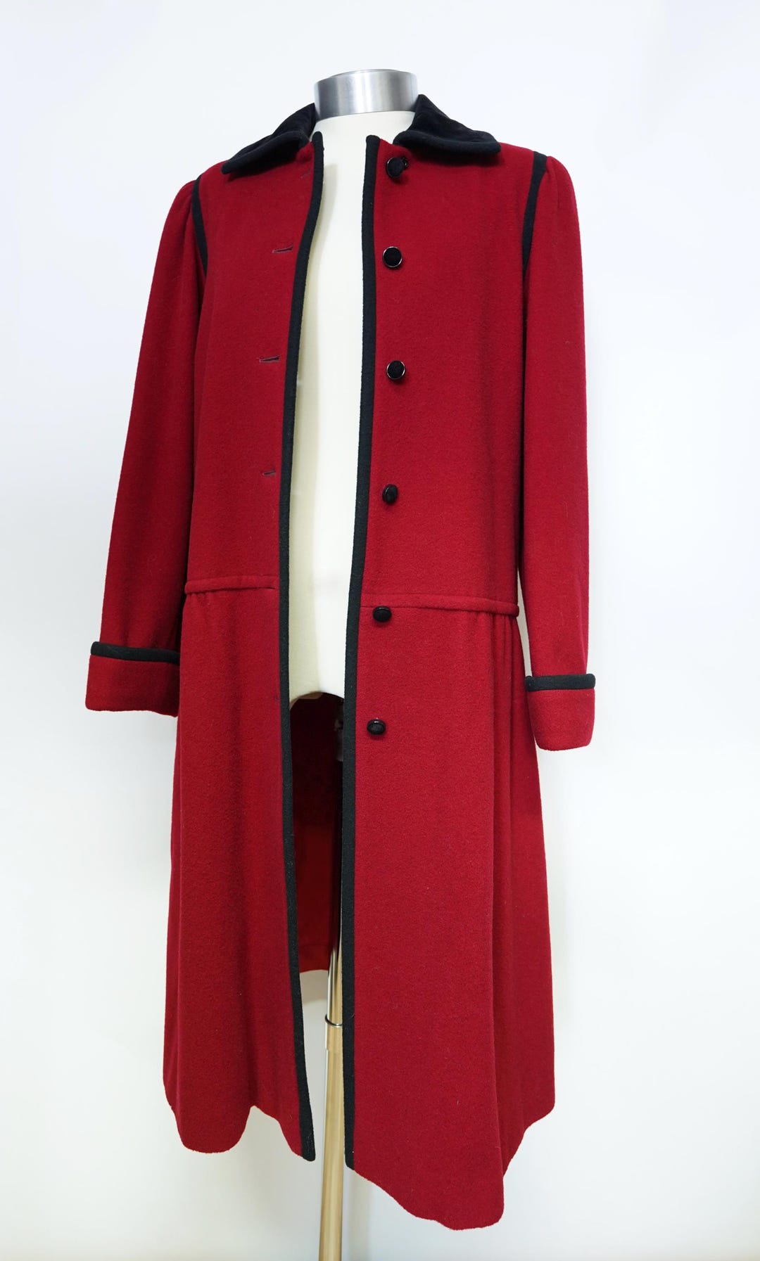 1970s Vintage Mansfield Red Wool Riding Coat: Made in England, Velvet ...