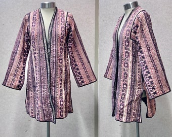 Rare 1970s PHOOL hand block print Quilted/Padded Indian Gauze Cotton Longline Jacket,Boho/Hippie/Gypsy/Ethnic/Festival/Folk Coat