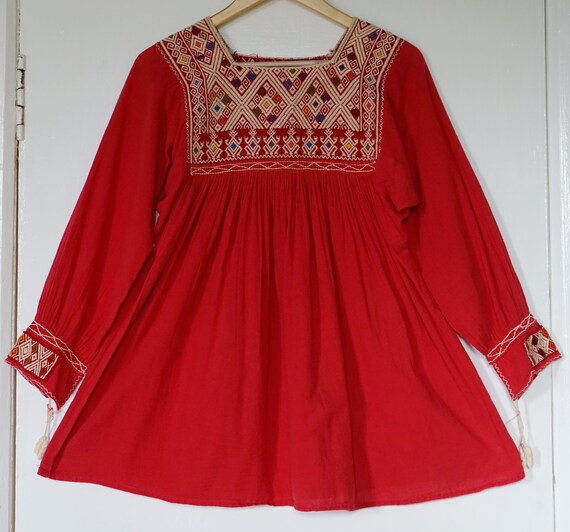 60s 70s Hand Embroidered Gauze Cotton Hippie/ Boh