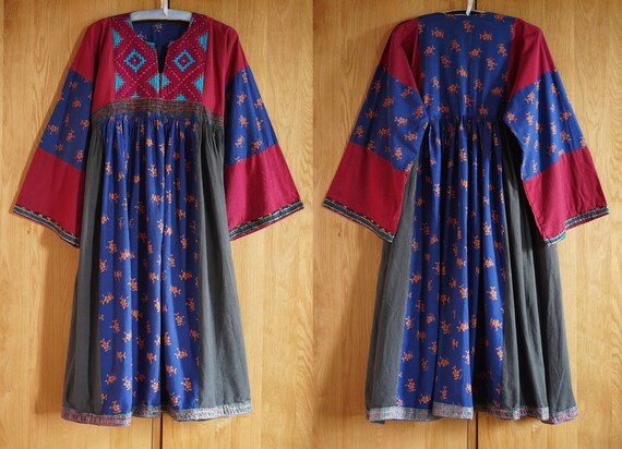 1970s Patchwork Afghan Dress, Hand Embroidered Et… - image 2