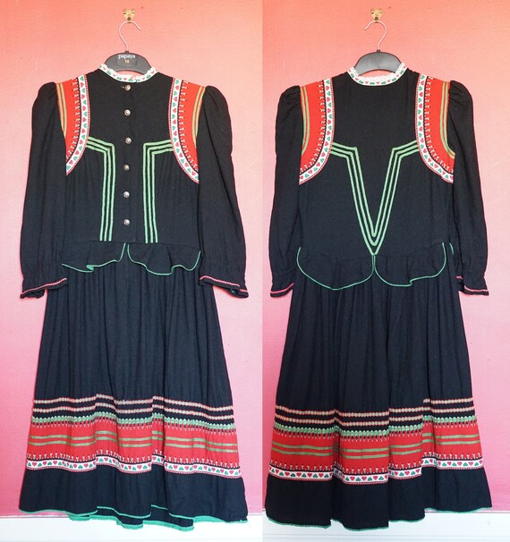 Super RARE 30s 40s Art Deco Embroidered Folk Dress