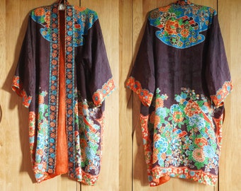 1920s Jazz Age/Art Deco Boudoir Damask Tissue Silk Kimono Robe/Jacket,Divine/Dreamy/Flapper/Boho/Hippie/Glamorous Antique Duster/Wrapper