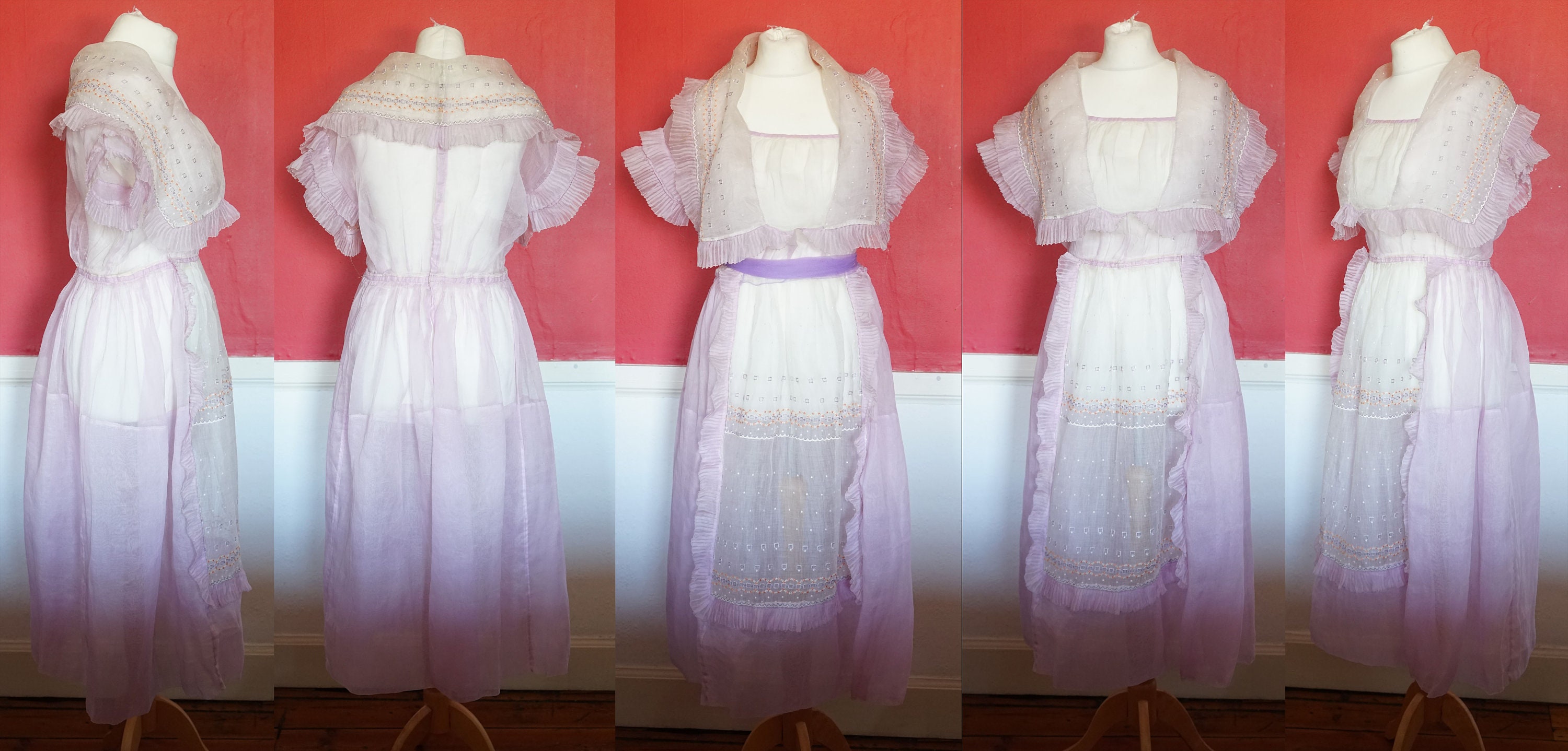 Image of Rare S/Edwardian/S Sheer Organza/Organdie Embroidered Dress/Wedding Dress/ Feminine Romantic Art Deco Dress