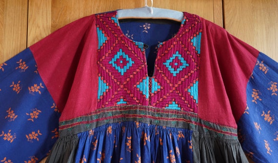 1970s Patchwork Afghan Dress, Hand Embroidered Et… - image 4