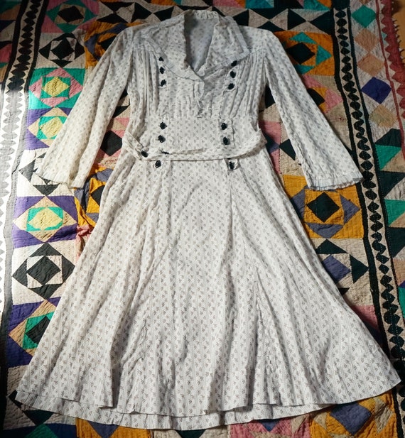 1920s/1930s Sheer Cotton Rose Print Day Dress