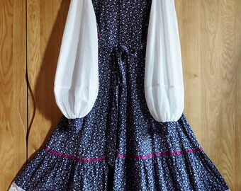 GUNNE SAX - アンティーク 1970s Gunne Sax Floral Calico Corset Midi Dress, Cowgirl