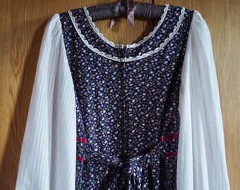 GUNNE SAX - アンティーク 1970s Gunne Sax Floral Calico Corset Midi Dress, Cowgirl