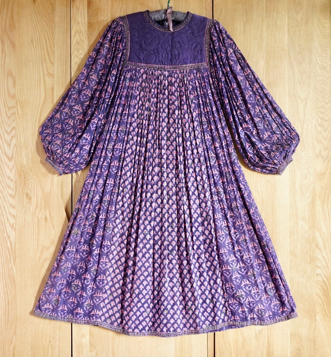 Stunning Holy Grail Rare 1970s Indian Cotton Gauze Phool Midi Dress