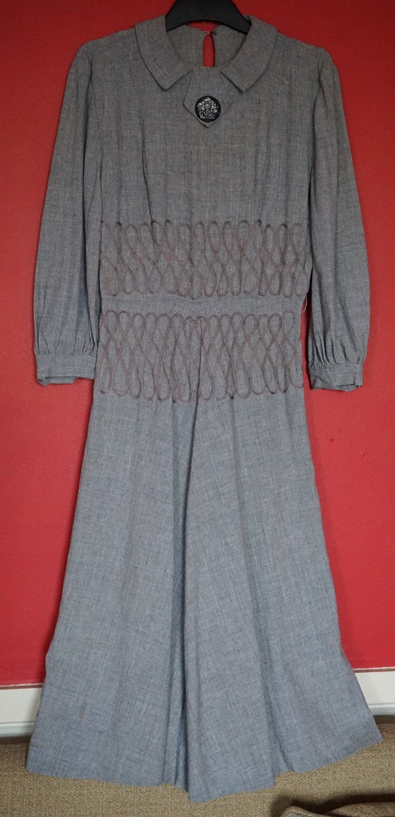 Original 30s 40s Art Deco Ribbon Work Cotton Linen