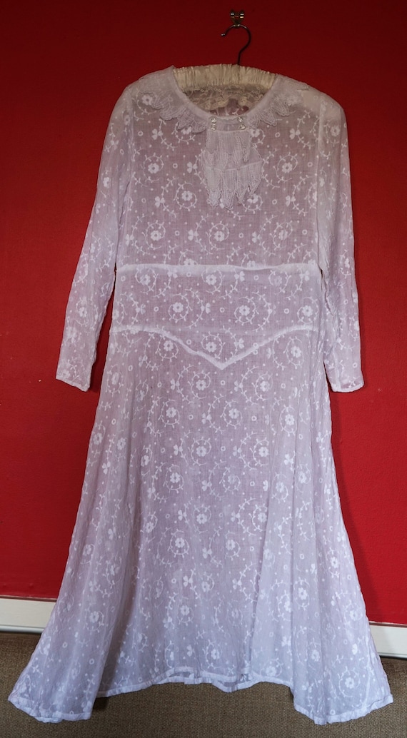 1920s Sheer Cotton Embroidered Flapper Dress/Weddi