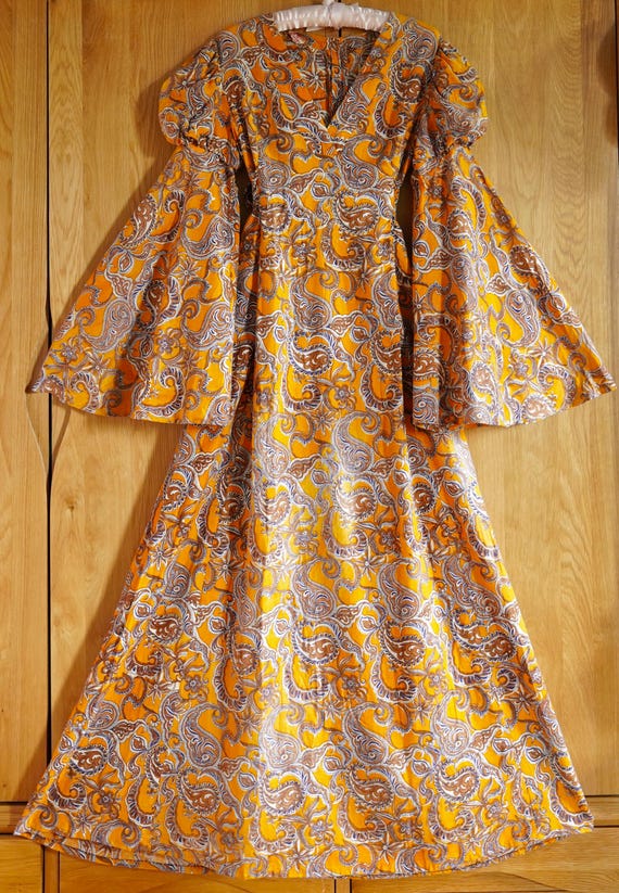 1960s Indian Block Print Cotton Maxi Dress - India Imports Adini - Boho Goddess Style
