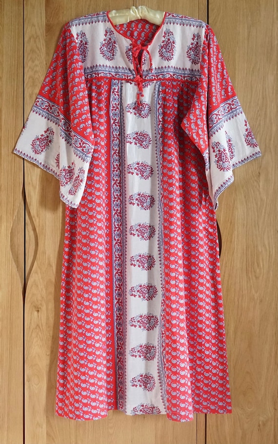 60s 70s Indian Block Print Smock/ Tunic Dress With