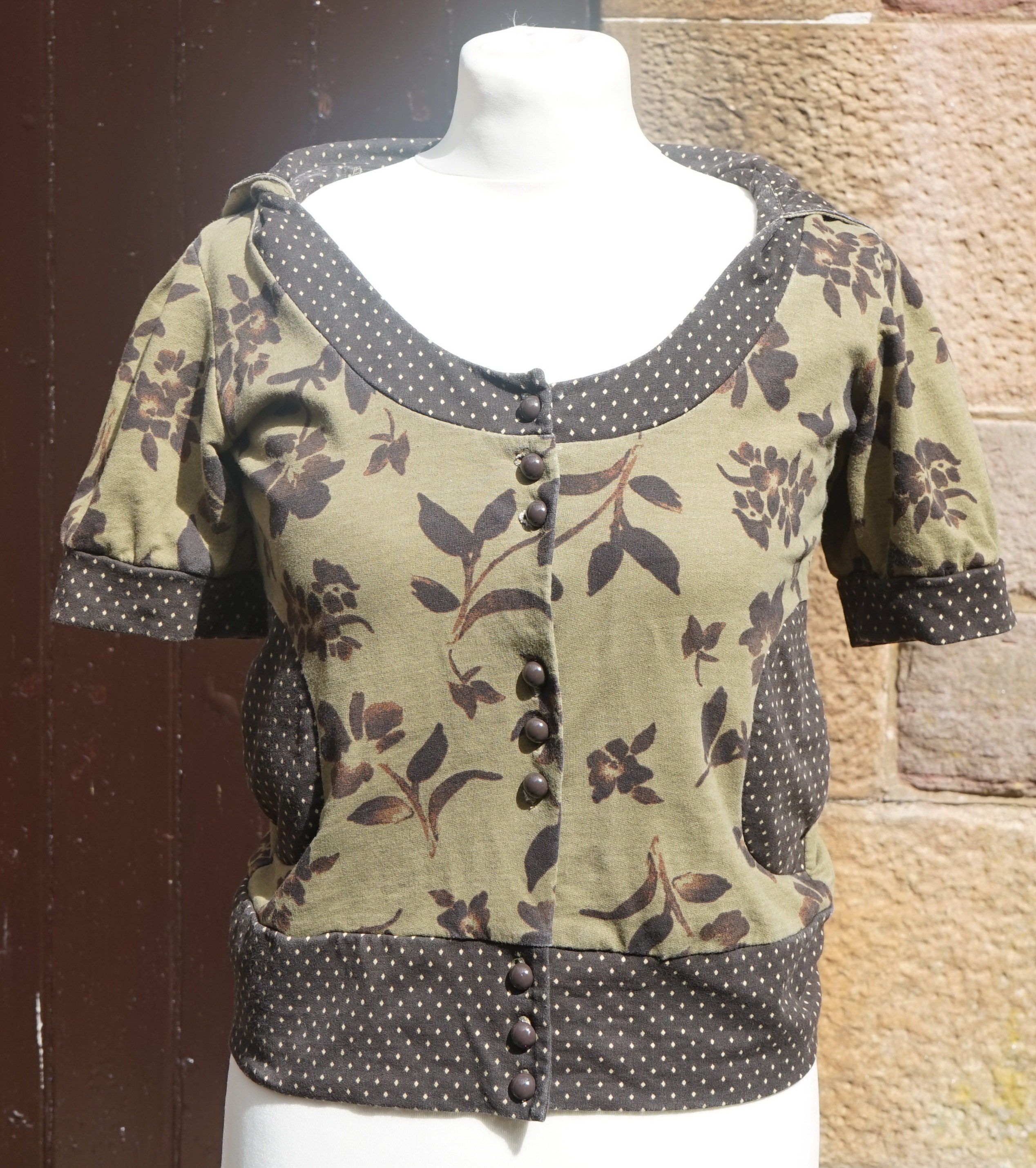 Image of Hippie/Boho/Elf/Fairy/Witchy/Wicca/Festival Polka Dot & Floral Bolero/Short Hooded Jacket/Hoodie/Top