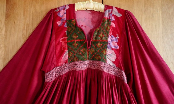 60s 70s Hand Embroidered Patchwork Afghan Dress, … - image 2