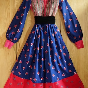 1970s Hand Embroidered Velvet Cotton Afghan Dress, Ethnic/Folk/Hippie/Boho/Festival/Woodstock/Kuchi/Nomads/Goddess Maxi Dress