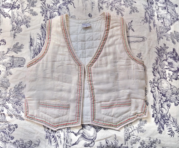 1970s Quilted Boho Vest - Sparkly White Gold Festival Waistcoat
