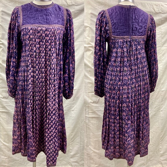 Holy Grail Rare 1970s Phool Indian Cotton Gauze Block Print Dress